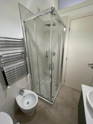 a bathroom with a shower and a toilet and a sink at Alloggio Turistico Dea Bendata in Anzio