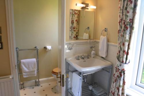 a bathroom with a sink and a mirror at Stoneborough House B&B in Budleigh Salterton