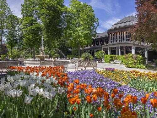 a garden of flowers in front of a building at Ferienwohnung Lattenberg in Bayerisch Gmain
