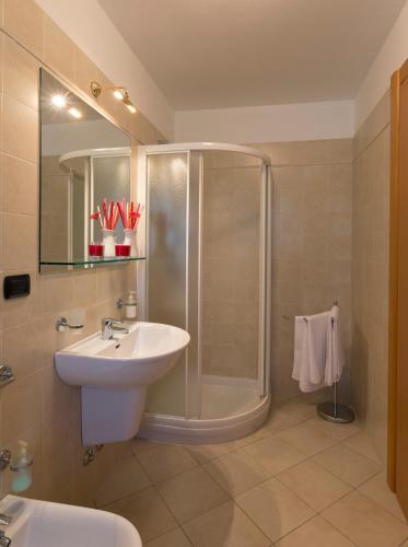 a bathroom with a shower and a sink and a toilet at Bed&Breakfast Il Frantoio in Misano Adriatico