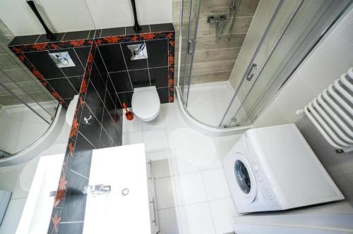 ein Badezimmer mit Waschmaschine und Toilette in der Unterkunft Charming studio Center of Krakow in Krakau
