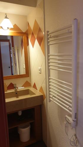 une salle de bain avec un lavabo et un miroir dans l'établissement Appartement Alpe d'huez, à Huez