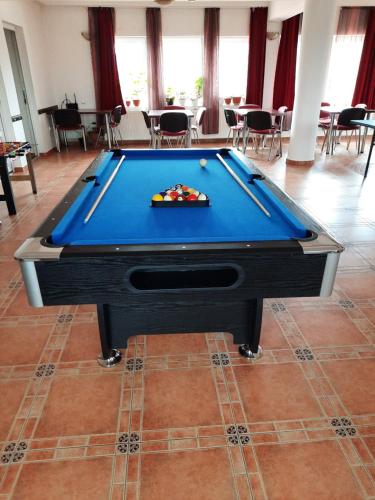 a pool table in the middle of a room at Pensiunea Marina in Bran