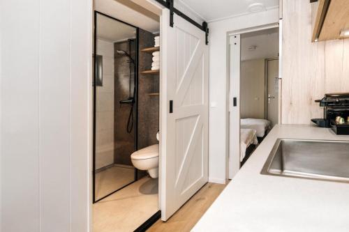 a bathroom with a toilet and a sink at Thalassa Beach Houses in Zandvoort