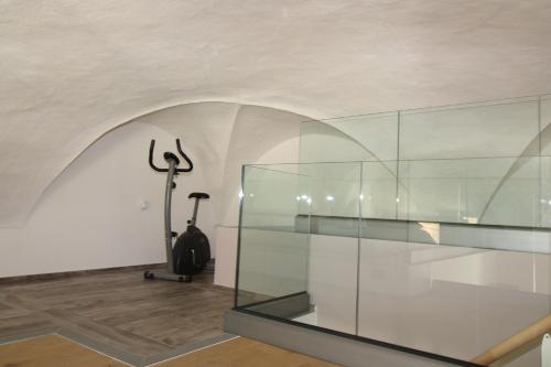 an empty room with a glass case and a treadmill at Luxury Suite apartment Angiolieri in Siena