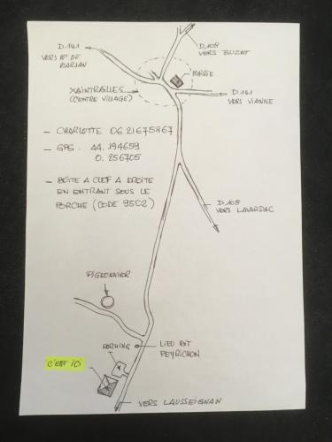 un esbozo de un mapa de la ruta propuesta para un rastro en Chambre leo, en Xaintrailles