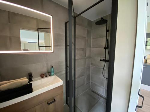 La salle de bains est pourvue d'une douche et d'un lavabo. dans l'établissement Stay-Inn Harlingen, à Harlingen