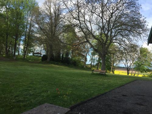 a park with a park bench in the grass at Blauer Salon in Satow