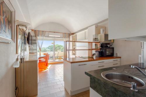 une cuisine avec un évier et un plan de travail dans l'établissement Appartement charmant à Antibes, 33 m², piscine partagée, à Antibes