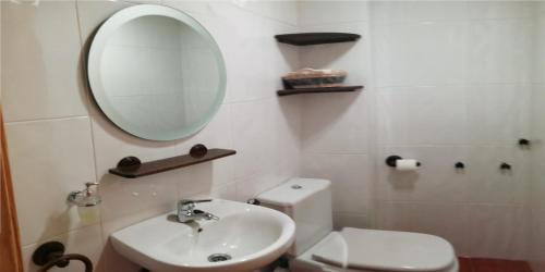 La salle de bains est pourvue d'un lavabo, de toilettes et d'un miroir. dans l'établissement Duplex LA VALLE ORDESA-LASPUÑA, à Laspuña