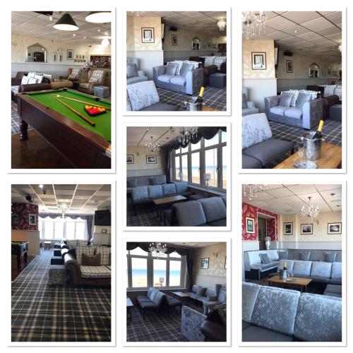 a collage of photos of a living room with a pool table at The Rutland in Blackpool