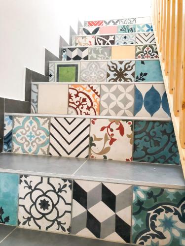 a bunch of tiles on a staircase in a room at Patent, your home in Badacsony in Badacsonytomaj