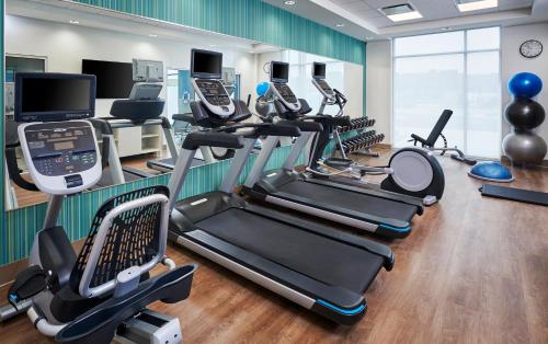 a gym with several treadmills and cardio machines at Holiday Inn Express & Suites Windsor East - Lakeshore by IHG in Lakeshore
