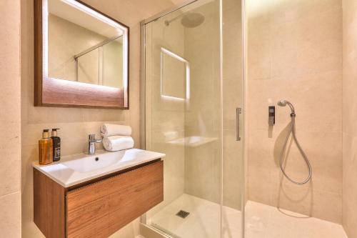 a bathroom with a sink and a shower at 119 - Urban Spacious Apartment Sebastopol in Paris