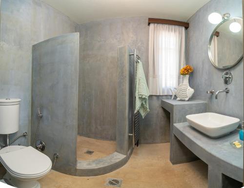 a bathroom with a shower and a toilet and a sink at Saint George Castle Villa with sea view in Kefallonia