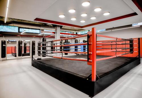 a red and black boxing ring in a room at ARMEX LiveCentrum in Děčín