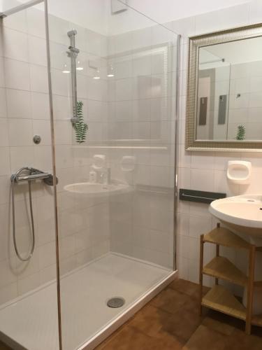 a bathroom with a shower and a sink at Le Camere di Garibaldi in Borgomanero