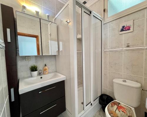 W łazience znajduje się toaleta, umywalka i prysznic. w obiekcie A91 Nice Flat w mieście San Bartolomé