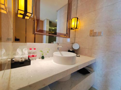 a bathroom with a sink and a mirror at Yangzhong Firth Jinling Grand Hotel in Yangzhong