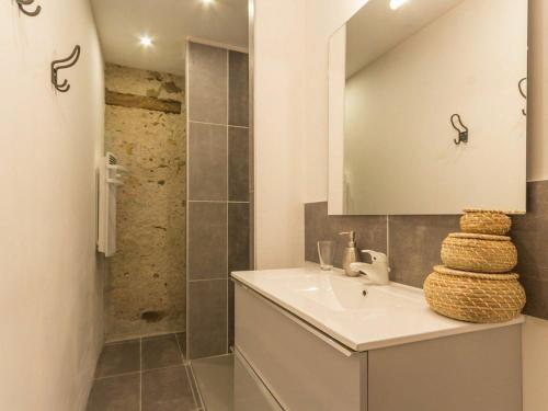 een badkamer met een wastafel en een spiegel bij Gîte Monnières, 2 pièces, 4 personnes - FR-1-306-985 in Monnières
