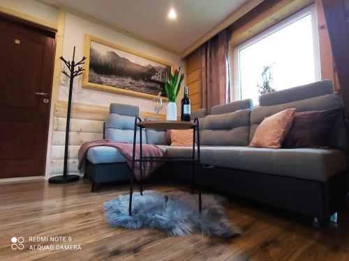 a living room with a couch and a table at Noclegi u Gabrysi in Kościelisko