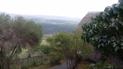 a hillside with trees and a fence with a view at Maili Saba Camp in Nakuru