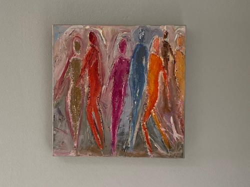 a painting of a group of flamingos on a wall at Hotel Weber in Amöneburg