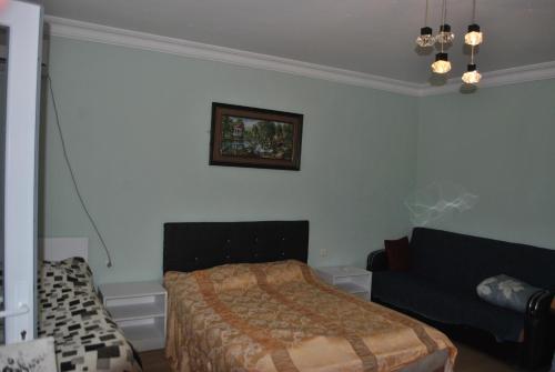 ein Schlafzimmer mit einem Bett und einem Sofa in der Unterkunft Guest HAUSE LOS ANGISA in Batumi
