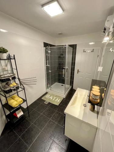 a bathroom with a shower and a sink at Apartment Tina in Bovec