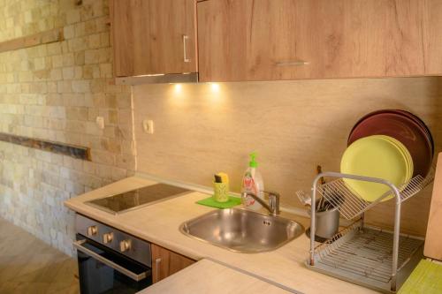 a kitchen with a sink and a dish rack at Guest House ViA in Sapareva Banya
