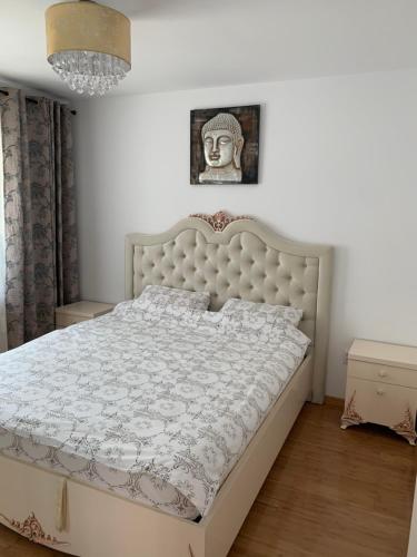 1 dormitorio con 1 cama grande en una habitación en Apartament Micsunelelor, en Iaşi