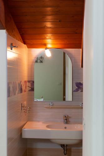a bathroom with a sink and a mirror at Agriturismo Prato degli Angeli in Sassoleone