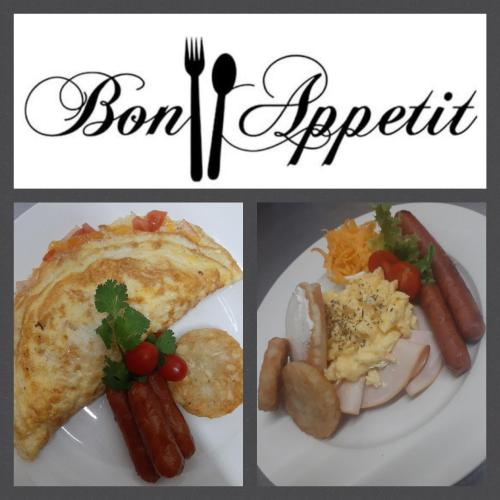 a collage of four pictures of food on a plate at Acacia Gastehuis in Kathu