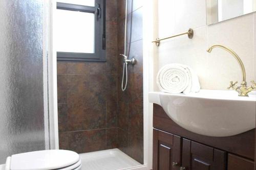 a bathroom with a toilet and a sink and a shower at El dúplex mas Céntrico del Húmedo Desayuno y wifi in León