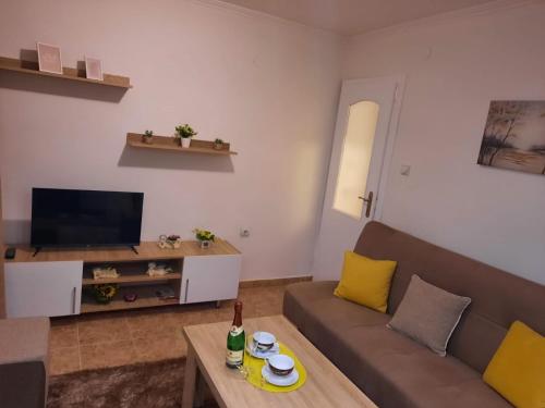 a living room with a couch and a tv at Apartman Rada 2 in Bijeljina