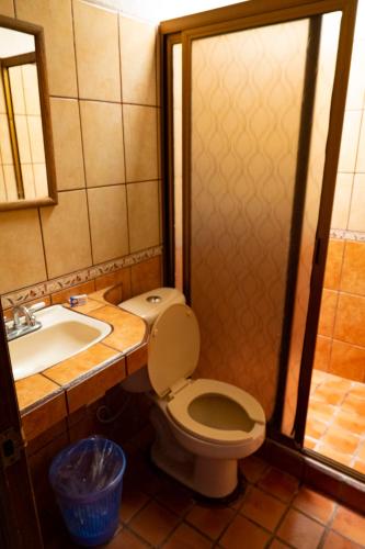 a bathroom with a toilet and a sink at Balneario y Cabañas ISIS in La Huerta