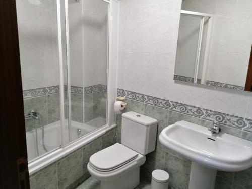 a bathroom with a toilet and a sink and a shower at Cuatro Caminos in Sarria