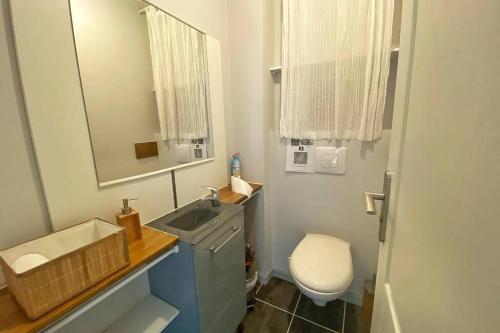 a small bathroom with a sink and a toilet at Le cottage GAMA Suisse Normande in Cesny-Bois-Halbout