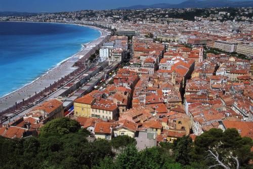 an aerial view of a city and the beach at ibis Nice Centre Gare in Nice