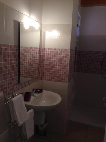 a bathroom with a sink and a mirror and a shower at Casa di Giulia in Verona