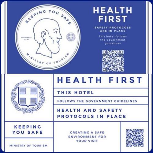 a collage of health first and health first logo at Beachfront Apartment Kato Zakros in Káto Zákros