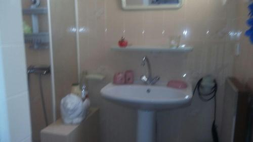 ein Badezimmer mit einem weißen Waschbecken und einem WC in der Unterkunft MAISON MARTINOT in Samadet