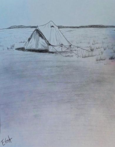 a drawing of a tent in a snowy field at Starlight Tent 1 in Holbrook