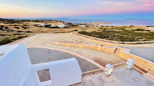 arial view of a skate park with the ocean in the background at Aeris suites Pori in Koufonisia