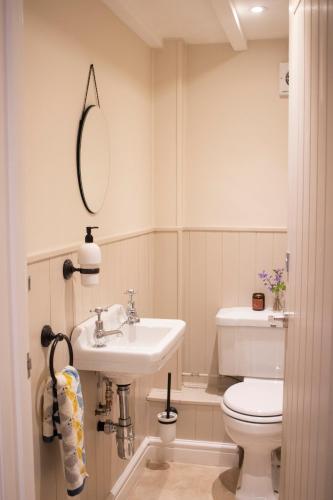 a bathroom with a white toilet and a sink at The Old Cider House in Hay-on-Wye