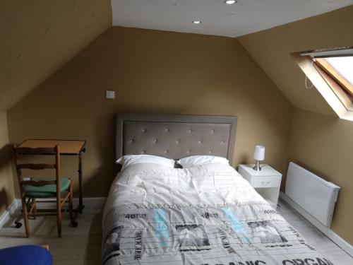 une chambre avec un lit, un bureau et une fenêtre dans l'établissement Duplex Savane, Lille, à Lille