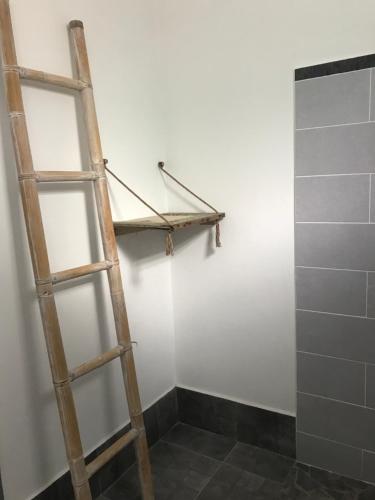 a ladder in a bathroom next to a shower at LES ALOÈS By CREYOL ANIMAL in Grand-Bourg