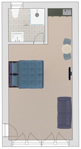 a drawing of a bathroom with blue towels at Gasthaus am Henriettenhof in Grömitz