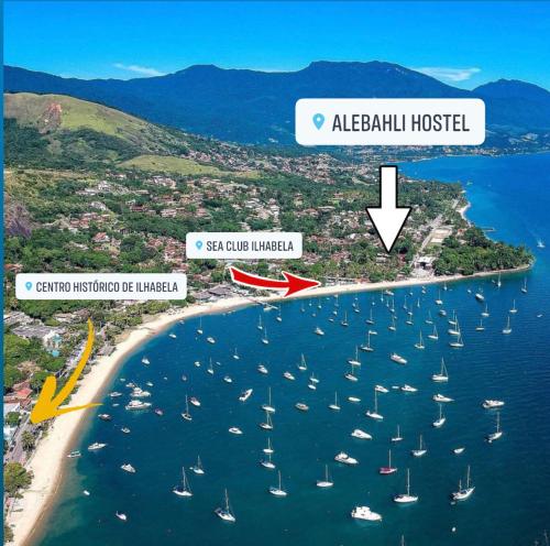 a map of a sail island with boats in the water at Alebahli Hostel Ilhabela ᵇʸ ᴬᴸᴱᴮᴬᴴᴸᴵ in Ilhabela