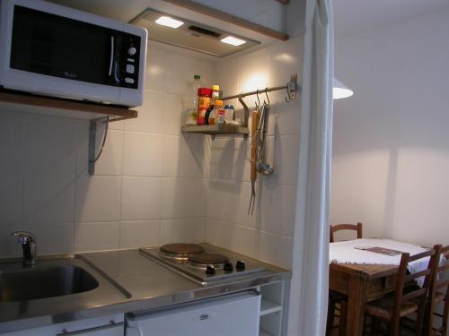 una piccola cucina con lavello e microonde di Les Studios de la Madeleine ad Avignone